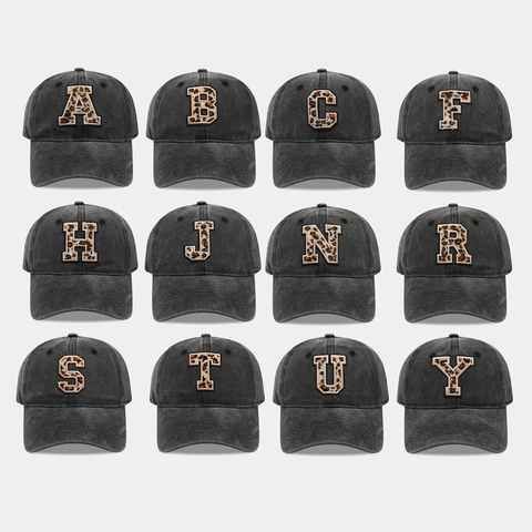 Casquette De Baseball En Coton Lavé Rétro Patch Chenille Lettre Imprimé Léopard Chapeau De Soleil Ajustable