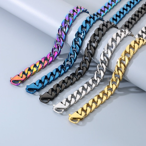 Cuban Link Kette Halskette Edelstahl Hip Hop Flache Kante Punk Cool Schmuck Für Herren