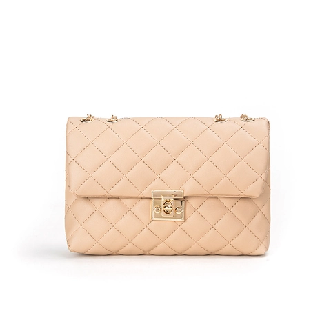 Women Shoulder Bag PU Leather Quilted Rhombus Pattern Gold Chain Strap Crossbody Small Square Handbag For Daily Use