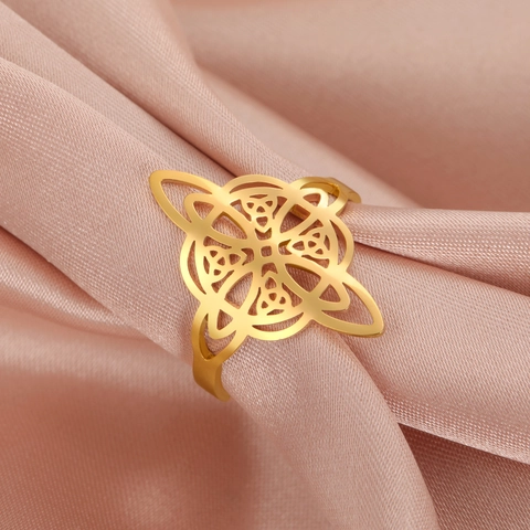 Vintage Edelstahl Keltischer Hexenknoten Offener Ring Für Damen Herren Hohl Geometrisch Verstellbar Statement Fingerring Mode Schmuck