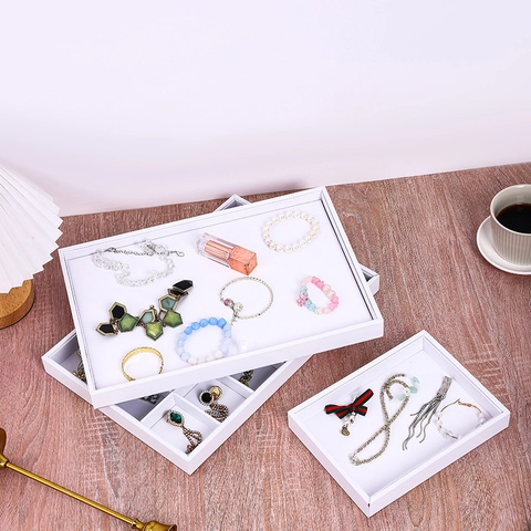 Organizador De Joyas De Cuero PU Blanco Tablero De Exhibición Para Anillos Pendientes Collares Almacenamiento