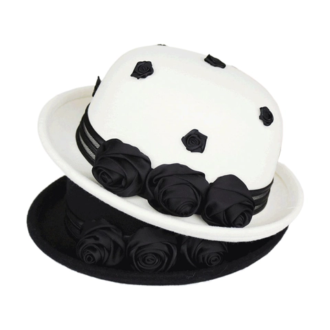 French Vintage Acrylic Wool Blend Fedora Hat Elegant 3D Flower Rolled Edge Cloche Bucket Hat For Women Autumn Winter Warm Felt Hat