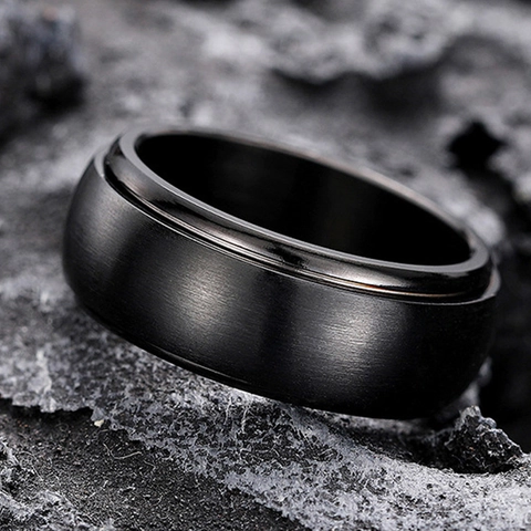 Anello Fidget Spinner In Acciaio Inossidabile Nero Spazzolato Ruotabile Antistress Fascia Gioielli Industriali Minimalisti
