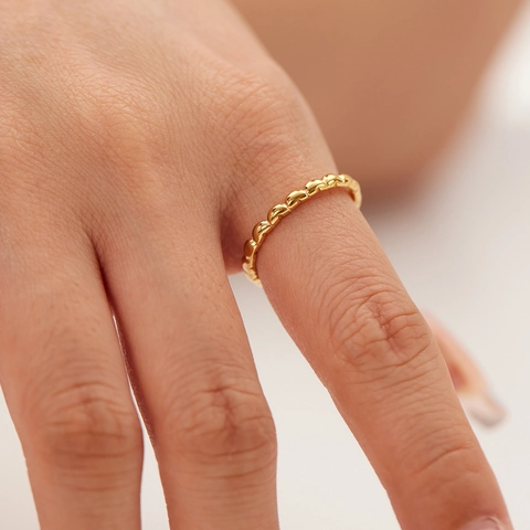 Minimalistischer Perlen Wellenring 18K Vergoldeter Edelstahl Gebördelter Bubble Band Schmuck Für Frauen Nischendesign