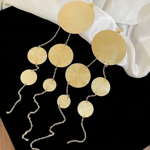 Boucles D'oreilles Pendantes À Glands Longs En Métal Martelés Avec Tige En Argent Sterling 925 Déclaration Pour Femmes