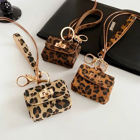 Collier Pendentif Mini Sac Imprimé Léopard Avec Fermoir En Alliage Cuir Synthétique Chaîne Pull Vintage Pour Femmes