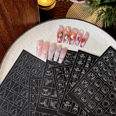 Weihnachtsserie Nagelaufkleber Elch Schneemann Weihnachtsbaum Handschuhe Muster Selbstklebende Nagelkunst Dekorationen Für Festliche Party Damen Maniküre