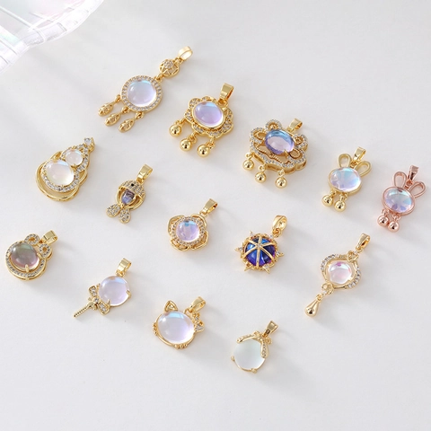 Moonstone Opal Pendant Necklace Gold Plated Copper Ruyi Lock Gourd Rabbit Elegant Niche Jewelry For Women