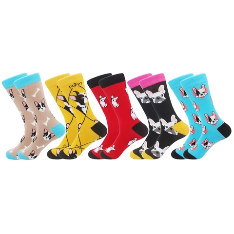 Cartoon Hund Muster Crew Socken Baumwollmischung Mittlere Wade Bunte Neuheit Atmungsaktiv Casual Unisex Französische Bulldogge