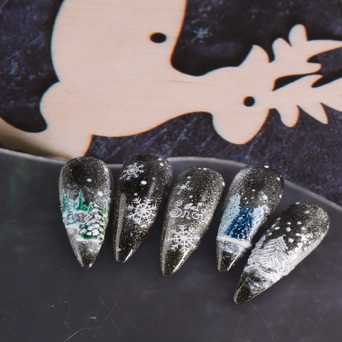 Stickers Ongles Noël 5D Relief Dessin Animé Père Noël Flocons Pingouin Décalcomanies Pour Décoration Manucure Festive