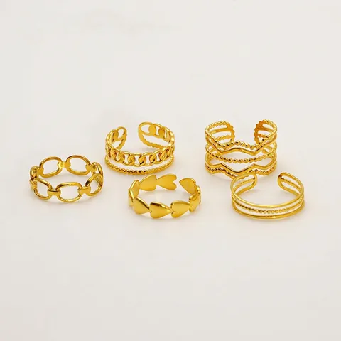 Edelstahl Ringe Herz Kette Mehrlagig Perlen Verstellbar 18K Vergoldet Minimalistischer Ins Stil Mode Schmuck