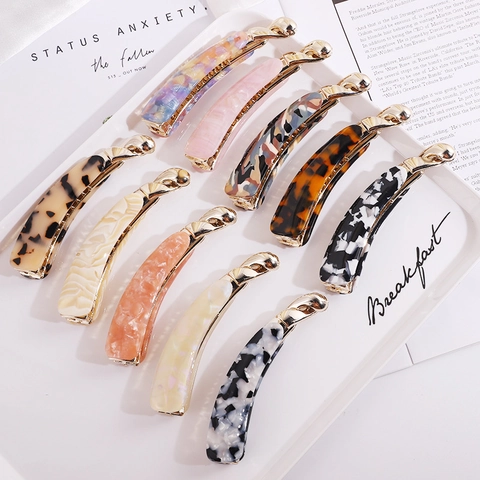 Elegant Banana Hair Clips Acetate Resin Ponytail Holders Vertical Hairpins Tortoiseshell Marble Pattern For Women