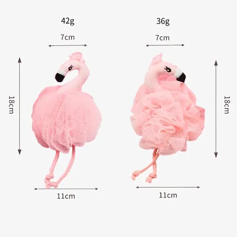 Balle De Bain Forme Animal Flamant Rose Éponge Loofah Filet PE Épurateur De Douche Avec Corde Suspendue Pour Enfants