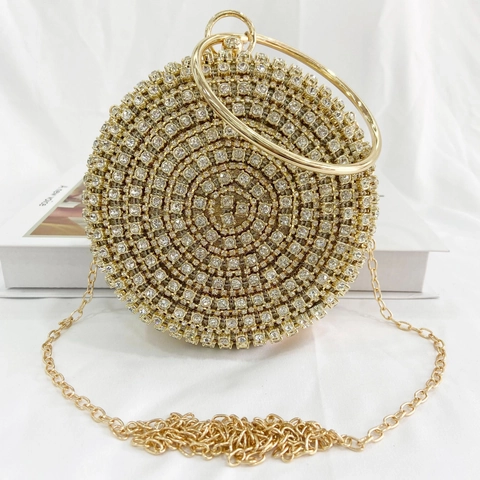 Borsa Da Sera Rotonda Clutch Con Strass E Manico In Metallo Per Feste Matrimoni Borsa A Mano Vintage Rigida Donna
