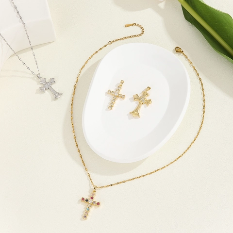 Collana Con Ciondolo A Croce Rame Micro Incastonato Zircone Rhinestone Catena Da Clavicola Gioielli Per Donna Moda Trendy