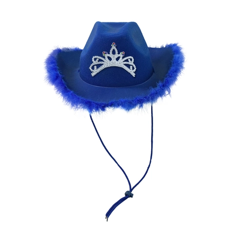 Chapeau De Cowboy Occidental Pour Femmes Avec Bordure En Plumes Synthétiques Et Couronne En Strass Accessoire De Déguisement