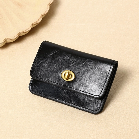 Women Short Wallet PU Leather Vintage Twist Lock Card Holder Simple Urban Solid Color Coin Purse Small Bifold Clutch