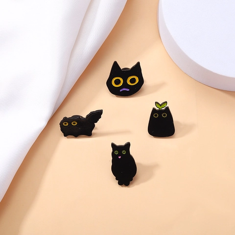 Broche Gato Negro Esmalte Aleación Lindo Dibujos Animados Animal Pin De Solapa Insignia Joyería Accesorios Para Ropa Bolso Decoración