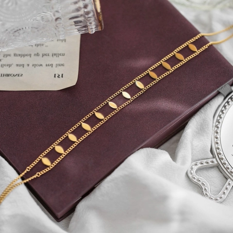 Collana in Acciaio al Titanio a Doppio Strato da Donna Placcata in Oro 18K Ciondolo Foglia di Salice Geometrico Minimalista Gioielli