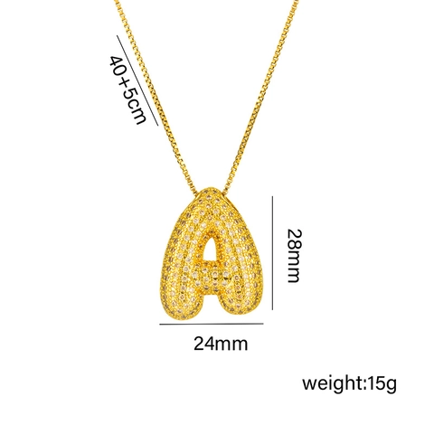 Collana con Ciondolo a Iniziale di Bolla in Acciaio Inossidabile Alfabeto a Palloncino con Strass Oro per Donna
