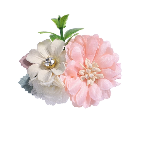 Handmade 3D Fabric Flower Hair Clip With Faux Artificial Pearl Rhinestone Sweet Elegant Floral Barrette For Women Girls