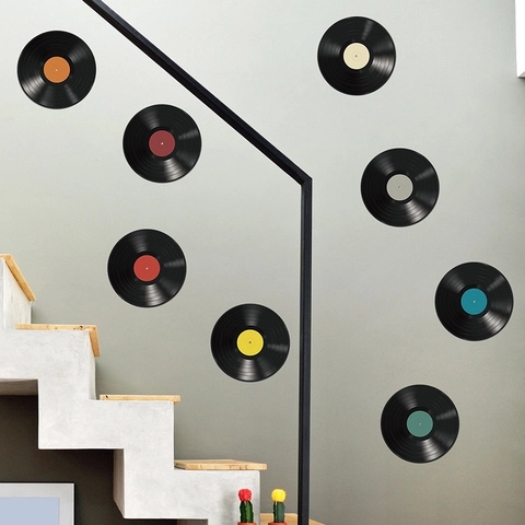 Adesivi Murali Disco In Vinile Retrò PVC Rimovibile Autoadesivo Tema Musicale Decorazione Della Stanza Stile Vintage