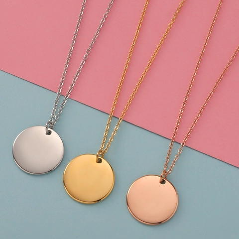 Minimalist Circular Disc Pendant Necklace 304 Stainless Steel Mirror Polished Geometric Fashion Jewelry For Women Men