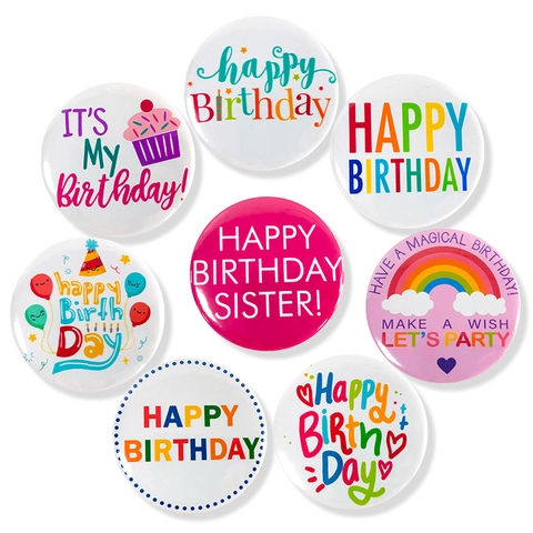 Happy Birthday Runder Party Ansteckbutton Weißblech Bunte Dekoration Feier Zubehör