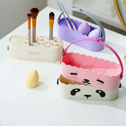 Makeup Brush Cleaner Box TPR Plastic Cleaning Mat Drying Rack Hanging Organizer For Cosmetic Brushes Sponges