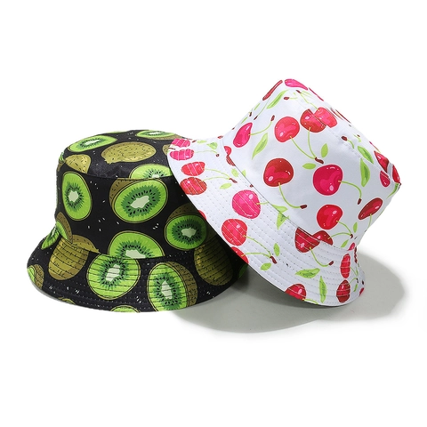 Vissershoed Polyester Fruitprint Zonbescherming Zomer Strand Outdoor Mode Zonnehoed Dames