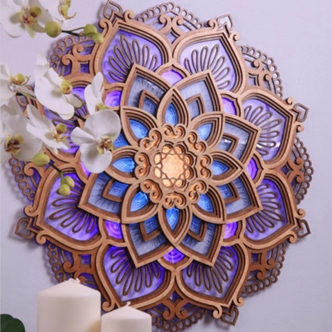 Mandala Yoga Room Night Light Wood 3D Stereo LED Atmosphere Lamp Om Symbol Wall Decor Yoga Studio Meditation Gift