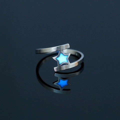 Anello Stella Luminoso Acciaio Inossidabile Glow In The Dark Fascia Aperta Regolabile Gioielli Moda Per Donna