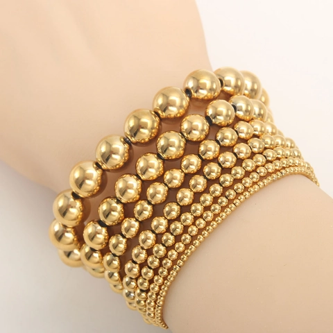 Bead Bracelet 304 Stainless Steel Gold Plated Elastic Stackable Minimalist Fashion Jewelry Accessories For Women Men