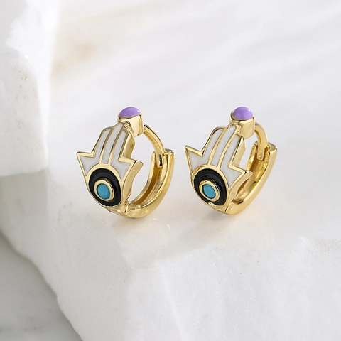 Hamsa Hand Böser Blick Creolen Kupfer Vergoldet Emaille Fatima Hand Mode Schmuck Für Damen