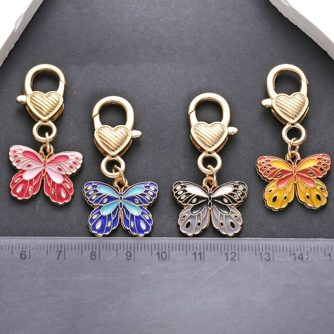 Zinc Alloy Butterfly Keychain Colorful Drip Oil Butterfly Pendant Heart Clasp Keyring For Women Bag Accessories Gift