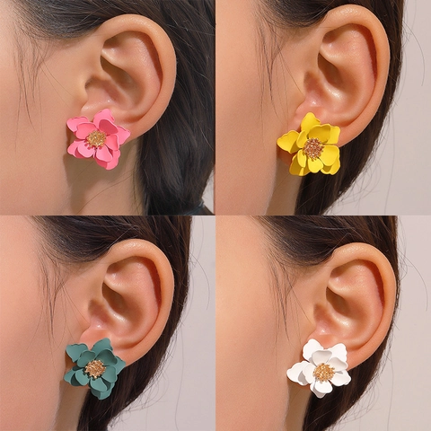 Multi Layer Flower Earrings Matte Iron Petals Alloy Core Stainless Steel Earring Post Sweet Jewelry For Women