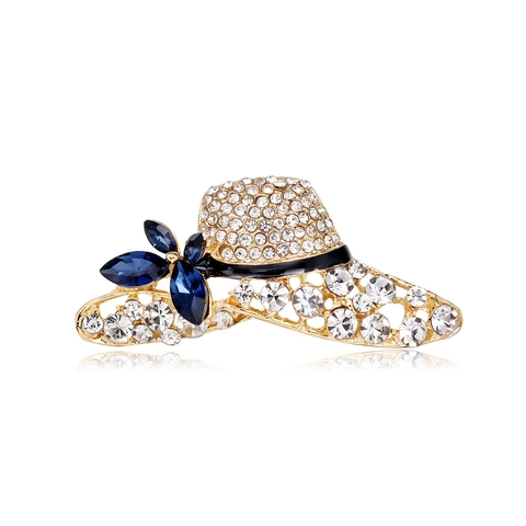 Elegante Spilla a Forma di Cappello in Lega di Zinco Con Spille Intarsiate in Smalto a Fiore di Strass Blu Per Gioielli da Banchetto di Nozze da Donna