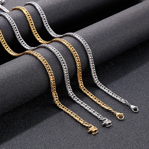Cuban Link Chain Necklace Men Stainless Steel Hip Hop Rock Punk Style Solid Polished Curb Chain Jewelry