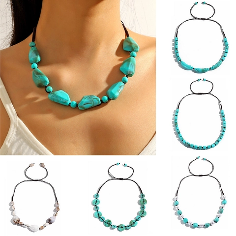 Sommer Handgefertigte Perlenkette Damen Ethno Boho Künstliche Perle Harz Muschel Anhänger Verstellbare Kette Strand Schmuck