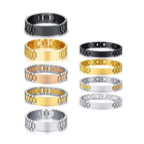 Pulsera ID Para Hombre De Acero Inoxidable Eslabones De Reloj Placa Rectangular Joyería De Moda Pulida