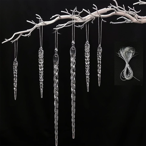 Clear Acrylic Christmas Hanging Ornaments Snowflake Icicle Reindeer DIY Pendant For Holiday Celebration Home Party Ornament