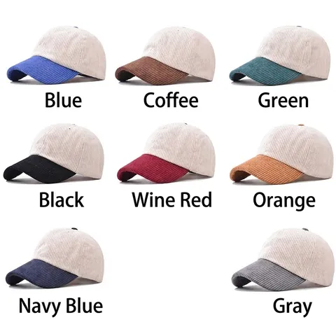 Casquette De Baseball En Velours Côtelé Rétro Color Block Réglable Chapeau De Soleil Sport Respirant Unisexe