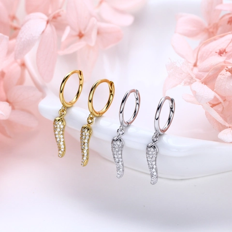 925 Argento Sterling Peperoncino Ciondolo Orecchini Con Zirconia Intarsiato Oro Argento Placcato Gioielli di Moda Per Donna