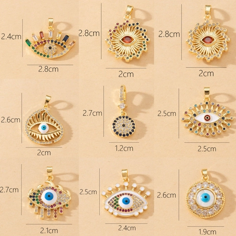 Evil Eye Hamsa Hand Anhänger Charms Kupfer Vergoldet Bunte Zirkon Emaille DIY Schmuckherstellung Boho Ins Stil Accessoire