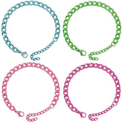 Stainless Steel Curb Chain Bracelet Colorful Electroplated Hip Hop Cuban Link Jewelry Adjustable Lobster Clasp Trendy