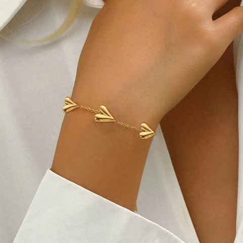 Bracciale Con Ciondolo A Cuore Acciaio Inossidabile Lucidato Cuori 3D Catena Regolabile Gioielli Eleganti Per Donne Ragazze Regalo