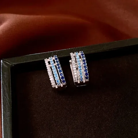 Geometric Square Hoop Earrings Copper Blue Gradient Zircon Micro Pave Fashion Niche Jewelry For Women