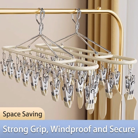Sock Drying Rack Stainless Steel Windproof Hook Multi Clip Underwear Hanger Space Saving Household Balcony Laundry