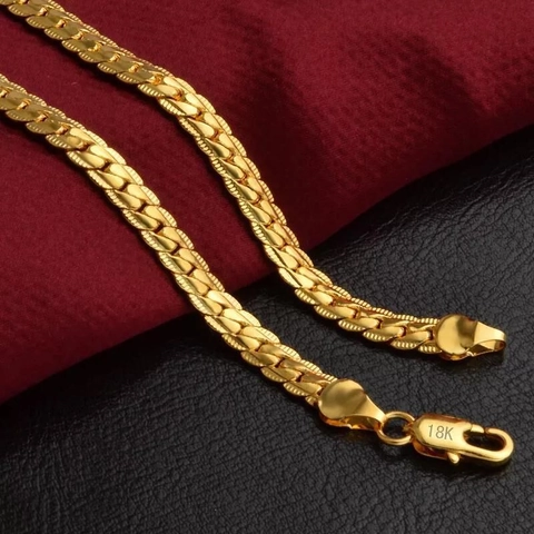 Curb Chain Necklace Copper 18K Gold Plated Flat Clavicle Link Minimalist Fashion Jewelry For Women Men
