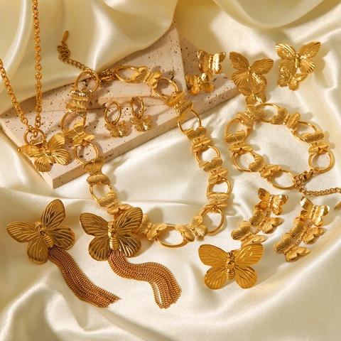 Butterfly Pendant Necklace Gold Color Stainless Steel Vintage Ins Style Fashion Jewelry For Women